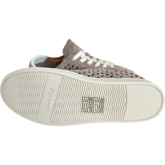 Soludos Taupe Suede Lace Up Sneakers Cut Out Pattern Size 7.5 NEW! - Picture 9 of 11